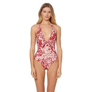 NWT ANTHROPOLOGIE Red Floral Halter One Piece